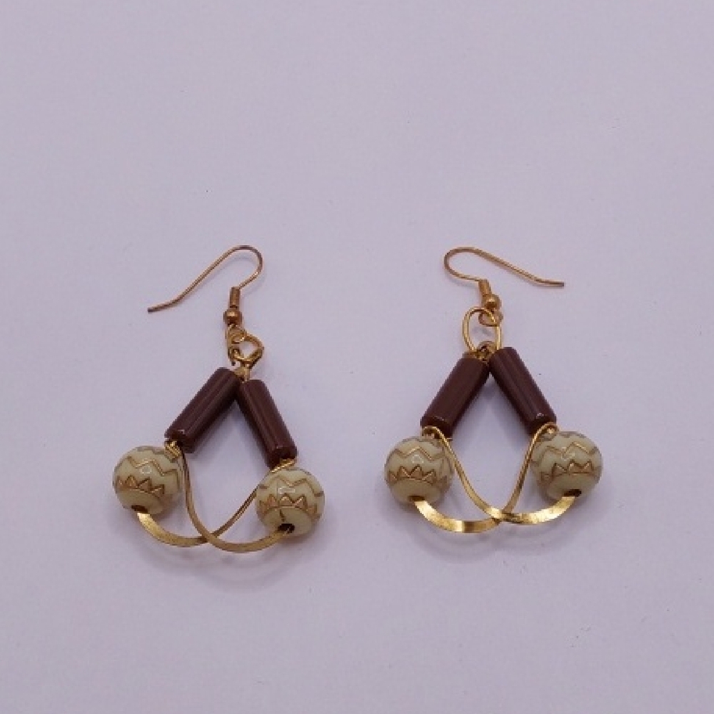 Chic Gold and Brown Dangle Earrings - NWOT